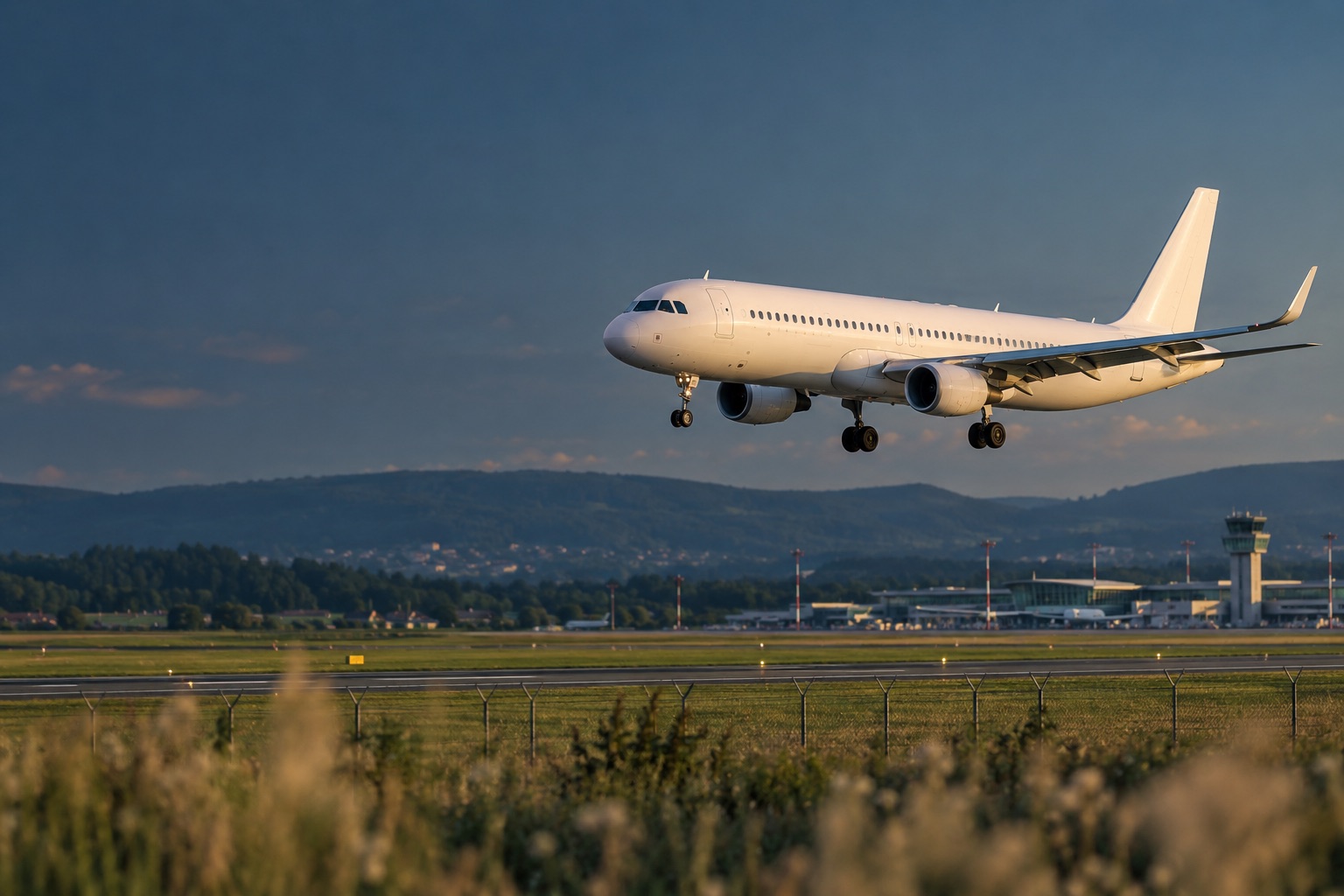Passenger aircraft on approach, AI-generated illustration.